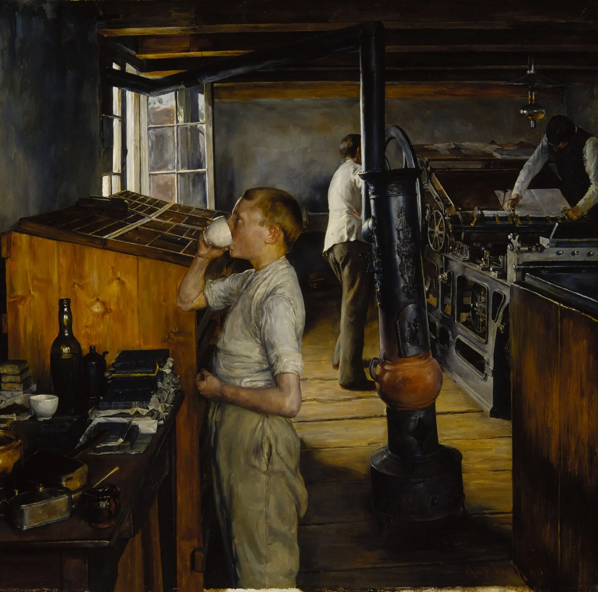 Capa do episódio #33: Tipógrafo na gráfica Enschedé, em Haarlem, Charles Frederic Ulrich. Domínio público, via Wikimedia Commons