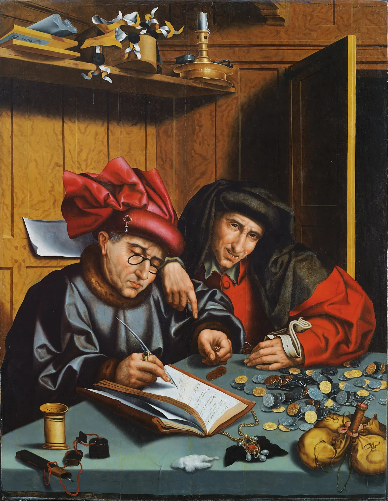 Capa do episódio #32: Os cambistas, seguidor de Marinus van Reymerswaele. Domínio público, via Wikimedia Commons