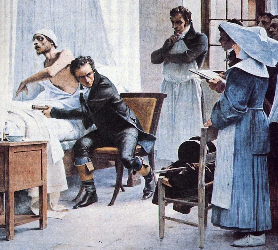 Capa do episódio #16: Laennec examinando um paciente, de Théobald Chartran. Domínio público, via Wikimedia Commons